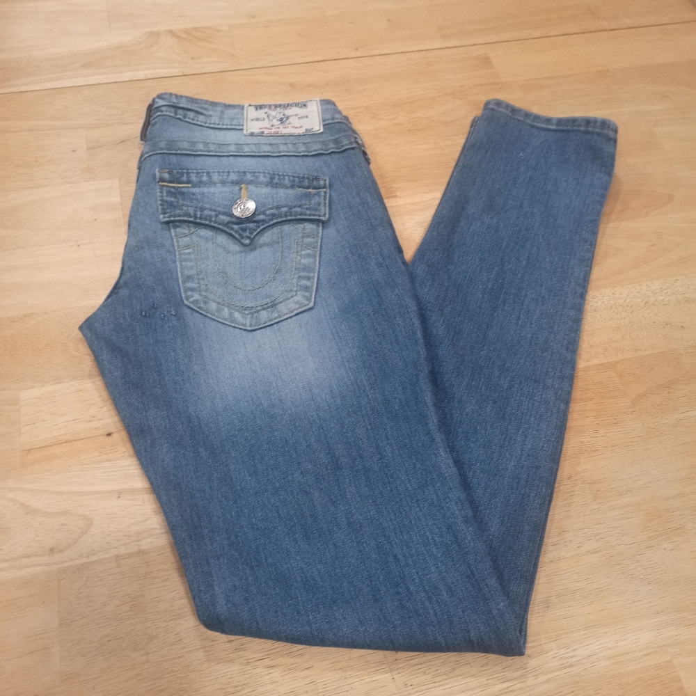 TRUE RELIGION WOMEN'S denim Jeans Low Rise Skinny w/ Flaps Size 27 - Picture 2 of 16